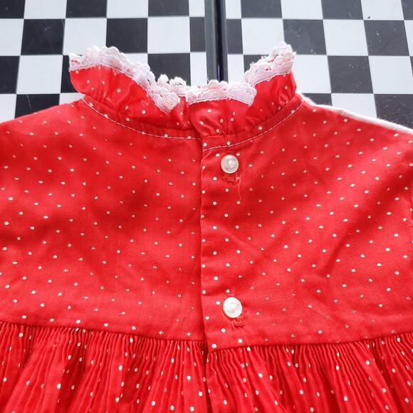 VTG 80s Baby Girl Red Polka Dot Dress Size 18M - Picture 4 of 10